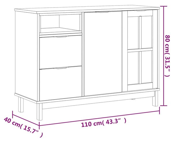 VidaXL Μπουφές FLAM 110x40x80εκ. από Μασίφ Ξύλο Πεύκο με Γυάλινη Πόρτα