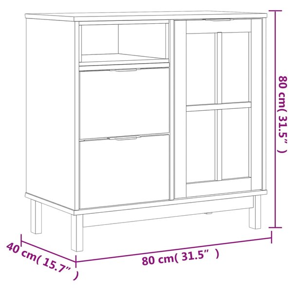 VidaXL Μπουφές FLAM 80x40x80 εκ. από Μασίφ Ξύλο Πεύκο με Γυάλινη Πόρτα