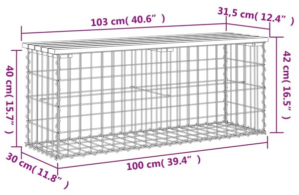 VidaXL Παγκάκι Κήπου Συρματοκιβώτιο 103x31,5x42 εκ. Μασίφ Ξύλο Πεύκου