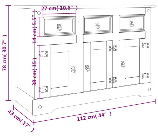 VidaXL Μπουφές Corona Γκρι 112x43x78 εκ. Μασίφ Ξύλο Μεξικάνικου Πεύκου