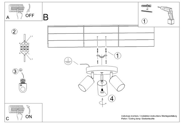 Φωτιστικό οροφής WINX 3P μαύρο/χαλκού,ατσάλι,3xmax 10W LED