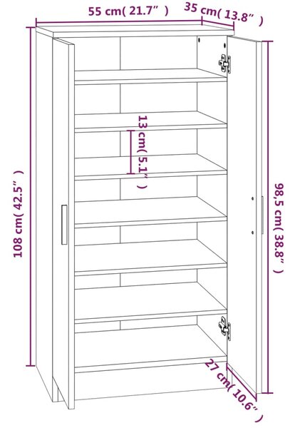 VidaXL Παπουτσοθήκη Καπνιστή Δρυς 55x35x108 εκ. από Επεξεργασμένο Ξύλο