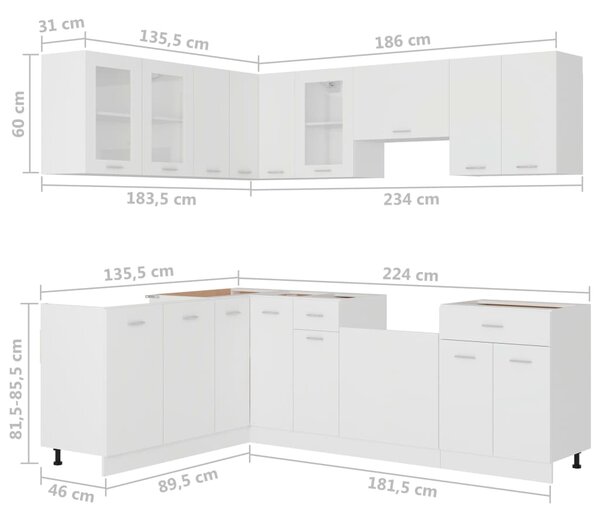 VidaXL Ντουλάπια Κουζίνας Σετ 11 Τεμαχίων Λευκά από Μοριοσανίδα