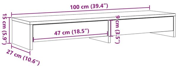 Βάση Οθόνης με Συρτάρια 100x27x15 εκ. από Επεξεργ. Ξύλο - Καφέ