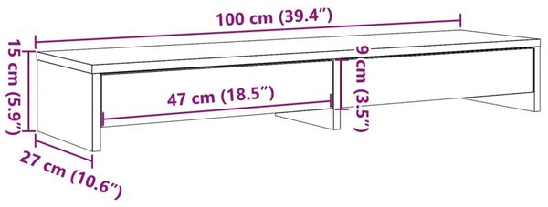 Βάση Οθόνης με Συρτάρια Sonoma Δρυς 100x27x15 εκ. Επεξεργ. Ξύλο - Καφέ