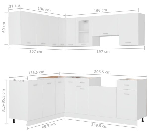 VidaXL Ντουλάπια Κουζίνας Σετ 11 Τεμαχίων Λευκά από Μοριοσανίδα