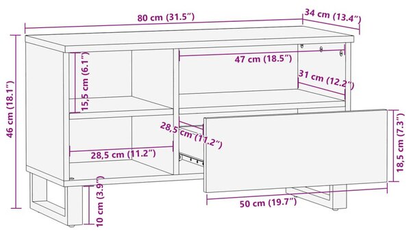 Έπιπλο Τηλεόρασης 80x34x46 εκ. από Μασίφ Ξύλο Μάνγκο - Γκρι