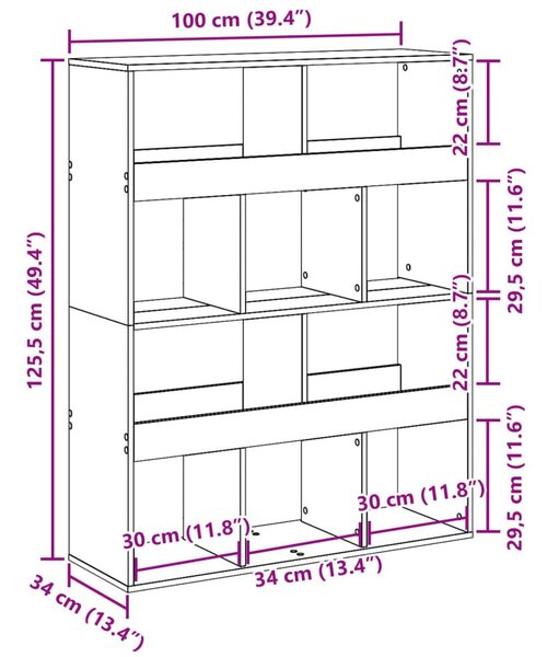 Βιβλιοθήκη/Διαχωριστικό Χώρου Δρυς 100x33x125,5 εκ. Επεξ. Ξύλο - Καφέ