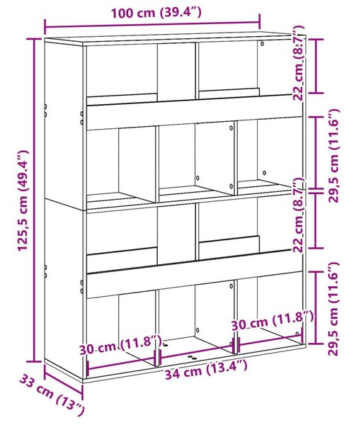 Βιβλιοθήκη/Διαχωριστικό Χώρου Δρυς 100x33x125,5 εκ. Επεξ. Ξύλο - Καφέ