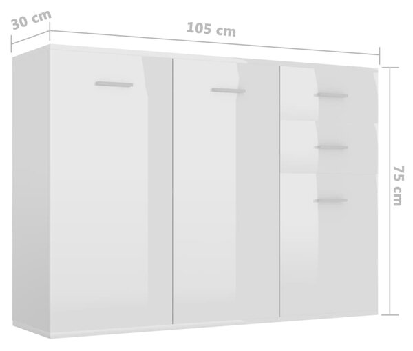 VidaXL Μπουφές Γυαλιστερό Λευκό 105 x 30 x 75 εκ. από Μοριοσανίδα