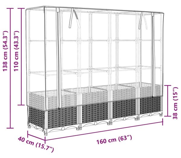 Ζαρντινιέρα Υπερυψ. Κάλυμμα Θερμοκηπίου Όψη Ρατάν 160x40x138 εκ - Μαύρο