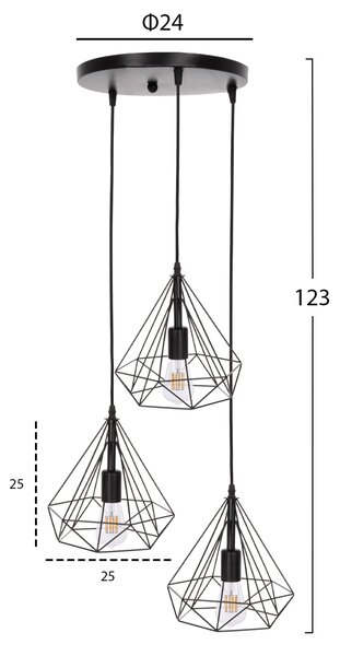 ΦΩΤΙΣΤΙΚΟ ΟΡΟΦΗΣ ΚΡΕΜΑΣΤΟ FB94041 3ΦΩΤΟ ΜΑΥΡΟ ΜΕΤΑΛΛΟ 25x22x123Yεκ