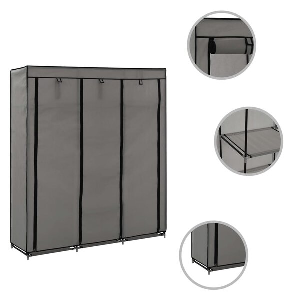 282456 vidaXL Wardrobe with Compartments and Rods Grey 150x45x175 cm Fabric