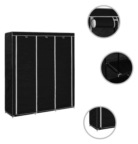 282453 vidaXL Wardrobe with Compartments and Rods Black 150x45x175 cm Fabric