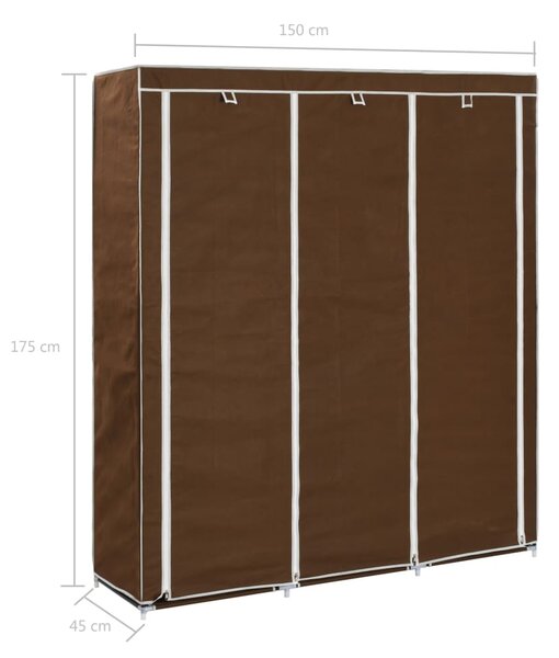 282454 vidaXL Wardrobe with Compartments and Rods Brown 150x45x175 cm Fabric