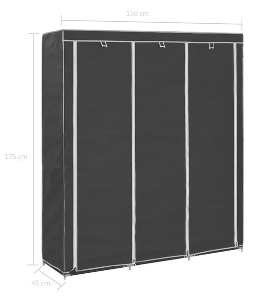 282453 vidaXL Wardrobe with Compartments and Rods Black 150x45x175 cm Fabric