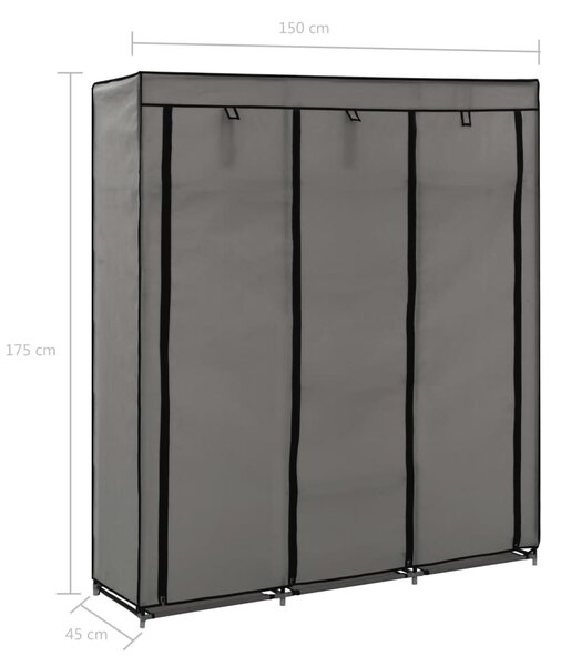 282456 vidaXL Wardrobe with Compartments and Rods Grey 150x45x175 cm Fabric