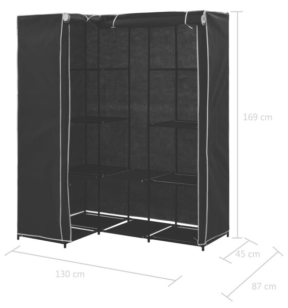 282449 vidaXL Corner Wardrobe Black 130x87x169 cm