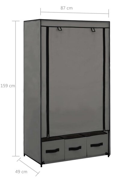 282460 vidaXL Wardrobe Grey 87x49x159 cm Fabric