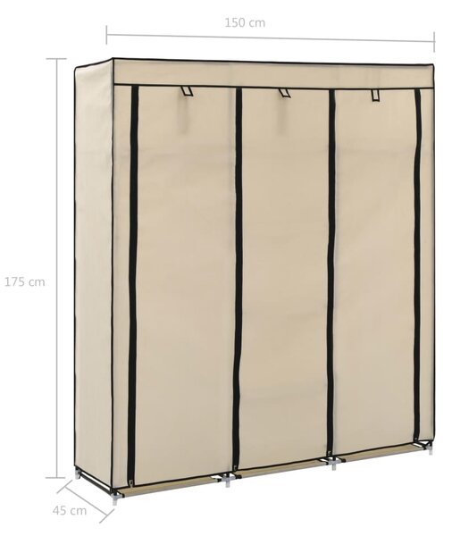 282455 vidaXL Wardrobe with Compartments and Rods Cream 150x45x175 cm Fabric