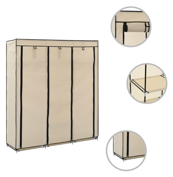 282455 vidaXL Wardrobe with Compartments and Rods Cream 150x45x175 cm Fabric