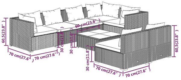VidaXL Σαλόνι Κήπου Σετ 8 Τεμαχίων Καφέ Συνθετικό Ρατάν με Μαξιλάρια