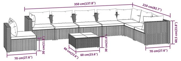 VidaXL Σαλόνι Κήπου 9 Τεμαχίων Γκρι από Συνθετικό Ρατάν με Μαξιλάρια