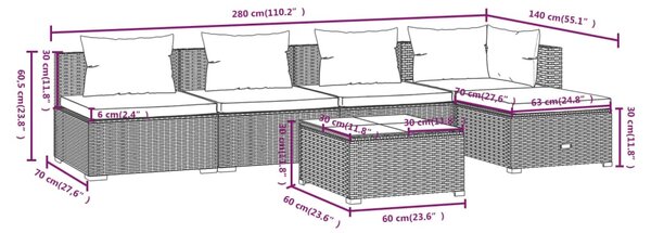 VidaXL Σαλόνι Κήπου 6 Τεμαχίων Μαύρο Συνθετικό Ρατάν με Μαξιλάρια