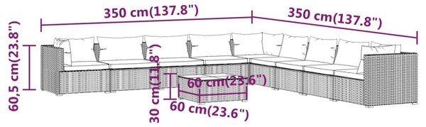 VidaXL Σαλόνι Κήπου Σετ 10 Τεμαχίων Καφέ Συνθετικό Ρατάν με Μαξιλάρια