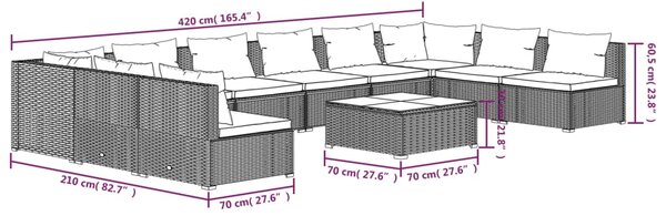 VidaXL Σαλόνι Κήπου 11 Τεμαχίων Μαύρο Συνθετικό Ρατάν με Μαξιλάρια