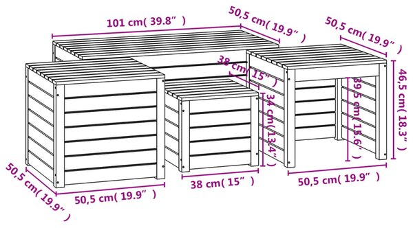 VidaXL Μπαούλα Κήπου Σετ 4 Τεμαχίων Λευκά από Μασίφ Ξύλο Πεύκου