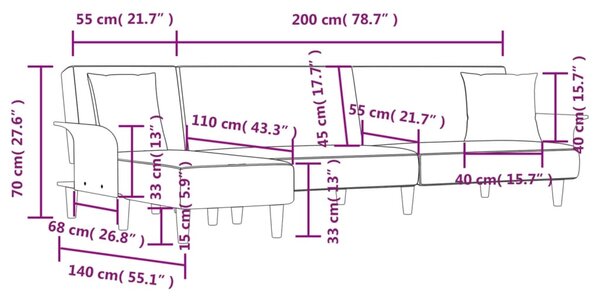 VidaXL Καναπές Κρεβάτι Γωνιακός Αν. Γκρι 279x140x70 εκ. Υφασμάτινος