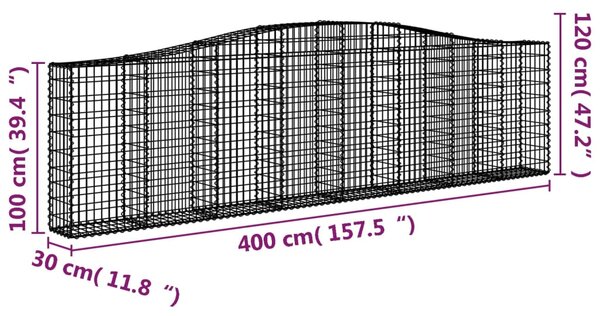 VidaXL Συρματοκιβώτια Τοξωτά 3 τεμ. 400x30x100/120 εκ. Γαλβαν. Ατσάλι