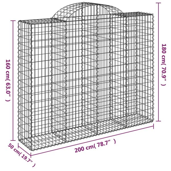 VidaXL Συρματοκιβώτια Τοξωτά 12 τεμ. 200x50x160/180 εκ. Γαλβαν. Ατσάλι