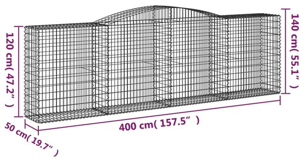 VidaXL Συρματοκιβώτια Τοξωτά 15 τεμ. 400x50x120/140 εκ. Γαλβαν. Ατσάλι