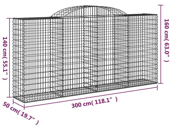 VidaXL Συρματοκιβώτια Τοξωτά 12 τεμ. 300x50x140/160 εκ. Γαλβαν. Ατσάλι