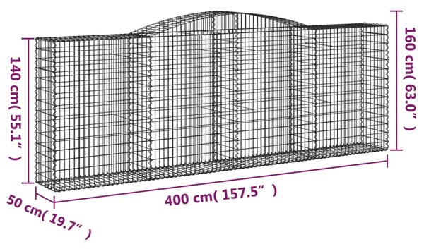 VidaXL Συρματοκιβώτια Τοξωτά 8 τεμ. 400x50x140/160 εκ. Γαλβαν. Ατσάλι