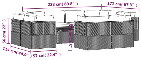 VidaXL Σαλόνι Κήπου 12 Τεμαχίων Γκρι από Συνθετικό Ρατάν με Μαξιλάρια