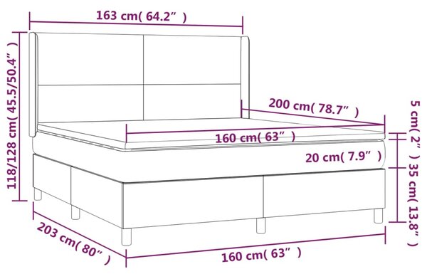 VidaXL Κρεβάτι Boxspring με Στρώμα & LED Σκ. Γκρι 160x200εκ. Βελούδινο