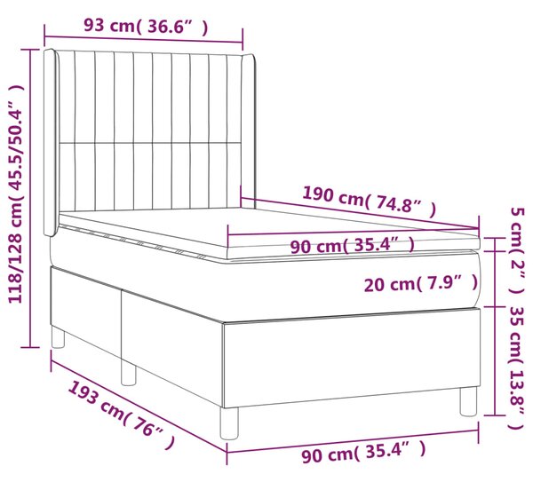 VidaXL Κρεβάτι Boxspring με Στρώμα & LED Ροζ 90x190 εκ. Βελούδινο