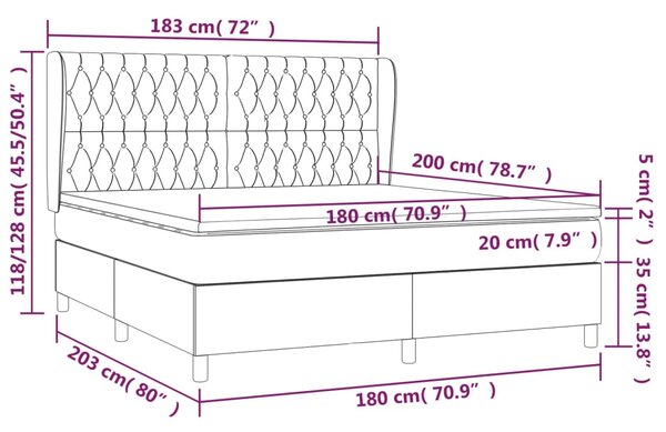 VidaXL Κρεβάτι Boxspring με Στρώμα Σκούρο Καφέ 180x200 εκ Υφασμάτινο