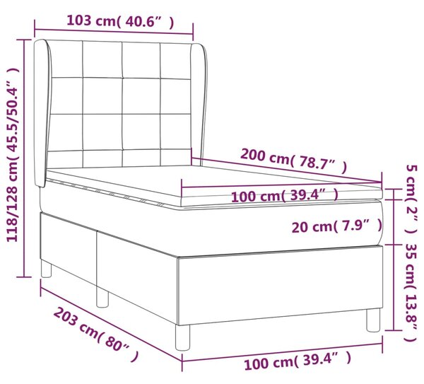 VidaXL Κρεβάτι Boxspring με Στρώμα Σκούρο Καφέ 100x200 εκ. Υφασμάτινο