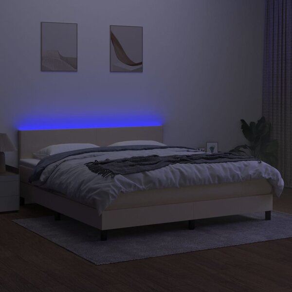 VidaXL Κρεβάτι Boxspring με Στρώμα & LED Κρεμ 160x200 εκ. Υφασμάτινο