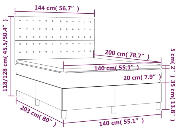 VidaXL Κρεβάτι Boxspring με Στρώμα & LED Σκ.Γκρι 140x200 εκ Υφασμάτινο