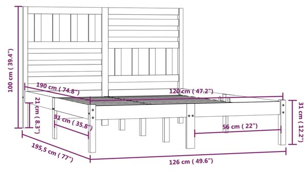 VidaXL Σκελετός Κρεβατιού Χωρίς Στρώμα 120x190 εκ Μασίφ Ξύλο Πεύκου