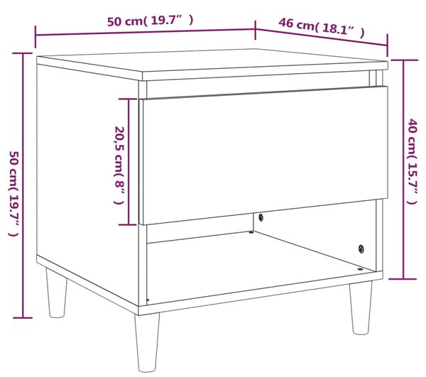 VidaXL Κομοδίνο Γκρι Σκυρ. 50 x 46 x 50 εκ. από Επεξεργασμένο Ξύλο