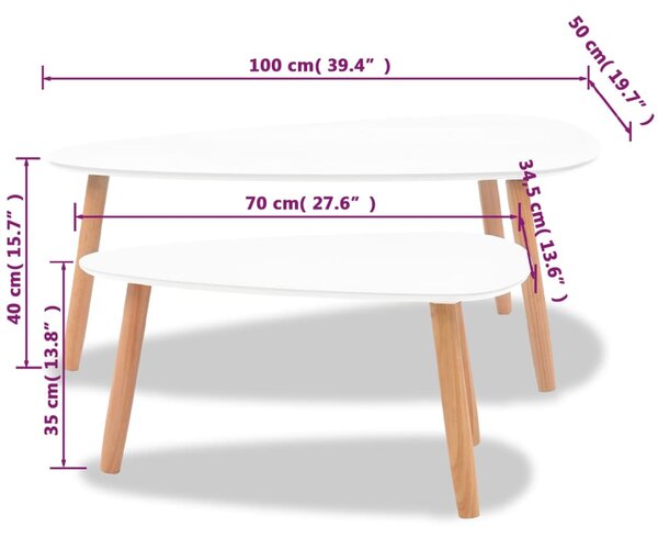 VidaXL Σετ Τραπεζάκια Σαλονιού 2 τεμ. Λευκά από Μασίφ Ξύλο Πεύκου