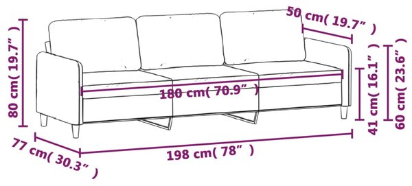 VidaXL Καναπές Τριθέσιος Ανοιχτό Γκρι 180 εκ. Υφασμάτινος