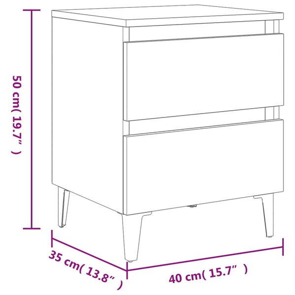 VidaXL Κομοδίνο Καφέ Δρυς 40 x 35 x 50 εκ. με Μεταλλικά Πόδια