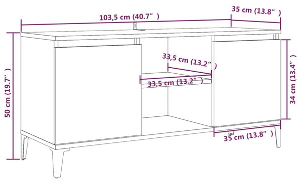 VidaXL Έπιπλο Τηλεόρασης Καφέ Δρυς 103,5x35x50 εκ. με Μεταλλικά Πόδια